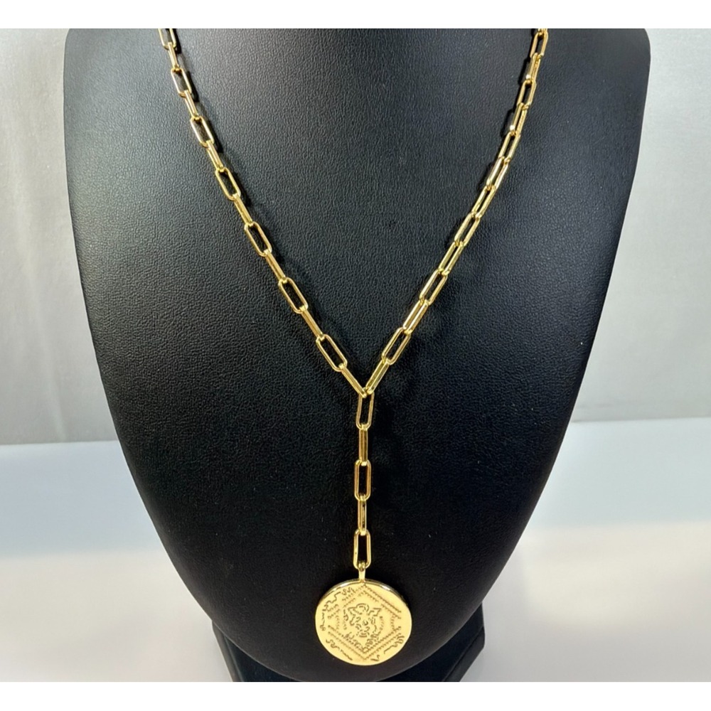 Gorjana Gold Tone Necklace Paperclip Chain Amulet Pendant Y Drop Lariat 18"